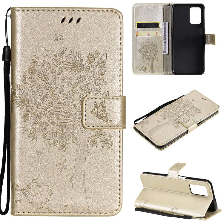 Tree & Cat Pattern Pressed Printing Horizontal Flip PU Leather Case with Holder & Card Slots & Wa...