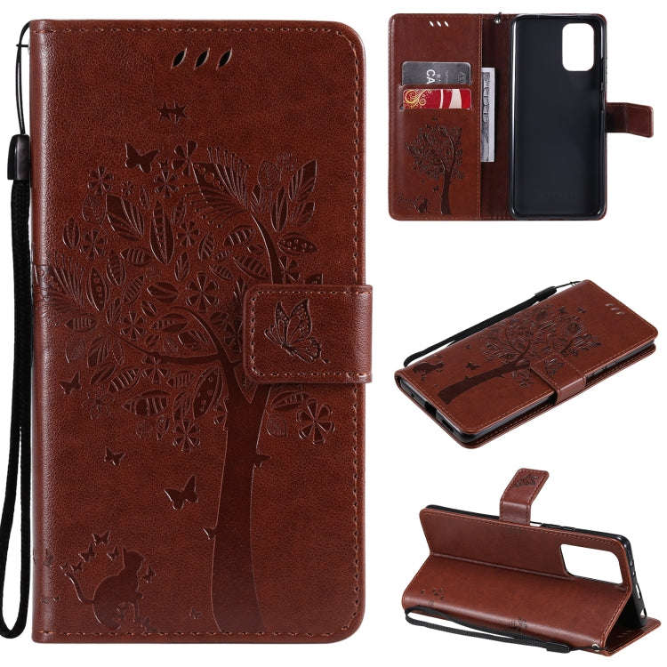 Tree & Cat Pattern Pressed Printing Horizontal Flip PU Leather Case with Holder & Card Slots & Wa...