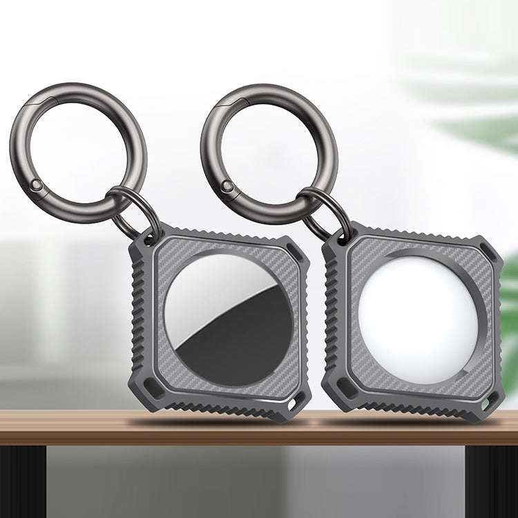 Four Square Carbon Fiber Case with Keychain Ring For AirTag 2nd Gen / AirTag 1st Gen