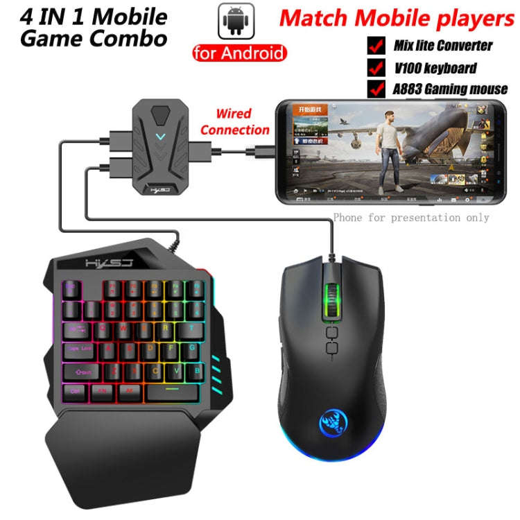 HXSJ P8+V100+A883 Keyboard Mouse Converter + One-handed Keyboard + Programming Gaming Mouse Set, ...
