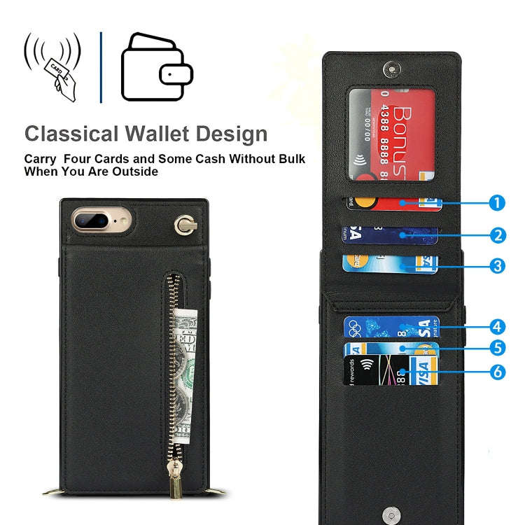 Cross-body Zipper Square TPU+PU Back Cover Case with Holder & Card Slots & Wallet & Strap, For iP...