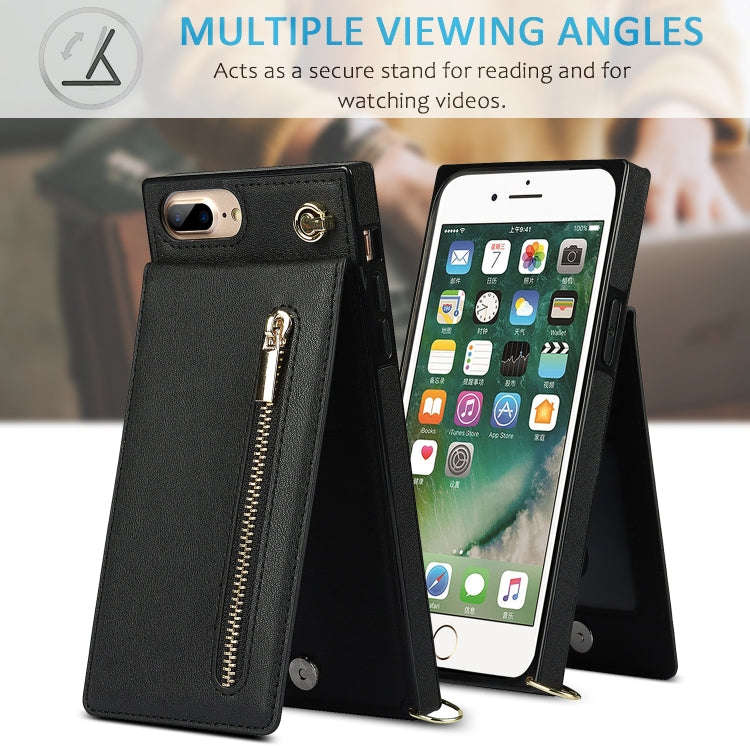Cross-body Zipper Square TPU+PU Back Cover Case with Holder & Card Slots & Wallet & Strap, For iP...