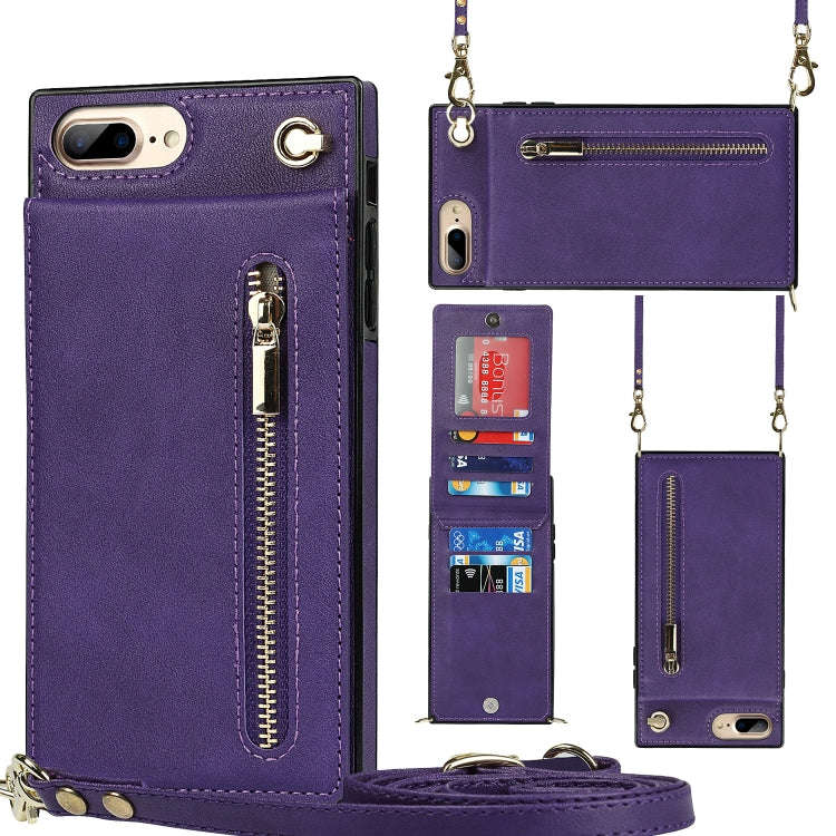 Cross-body Zipper Square TPU+PU Back Cover Case with Holder & Card Slots & Wallet & Strap, For iP...