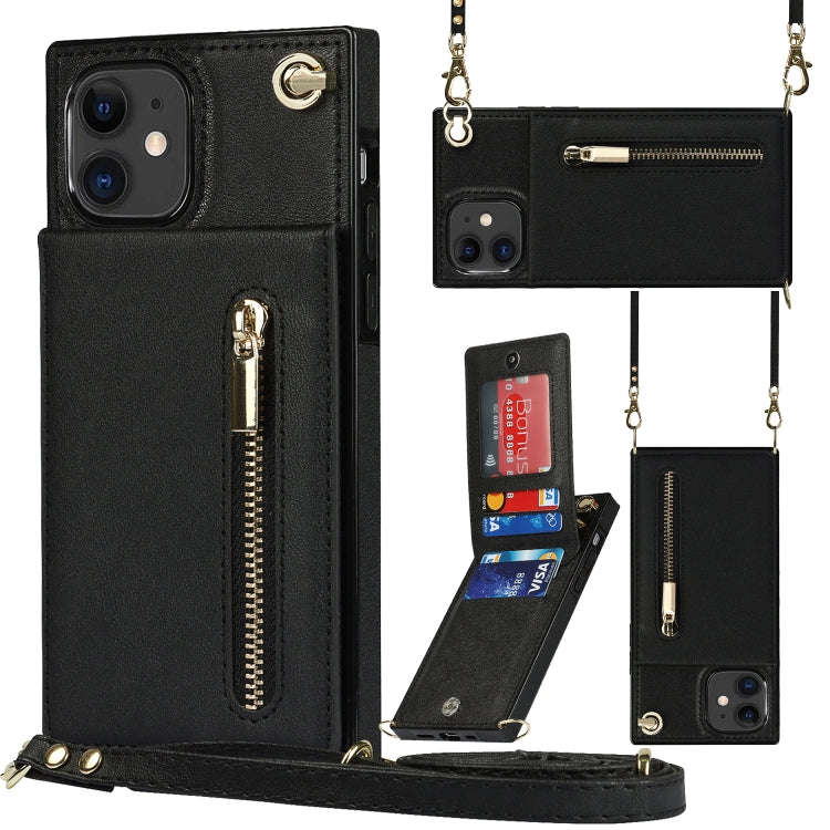 Cross-body Zipper Square TPU+PU Back Cover Case with Holder & Card Slots & Wallet & Strap, For iP...