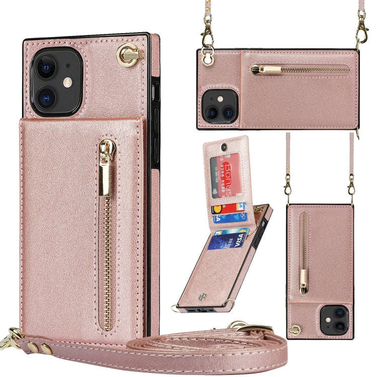 Cross-body Zipper Square TPU+PU Back Cover Case with Holder & Card Slots & Wallet & Strap, For iP...