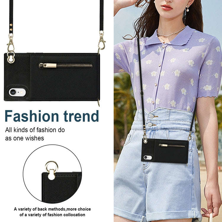 Cross-body Zipper Square TPU+PU Back Cover Case with Holder & Card Slots & Wallet & Strap, For iP...