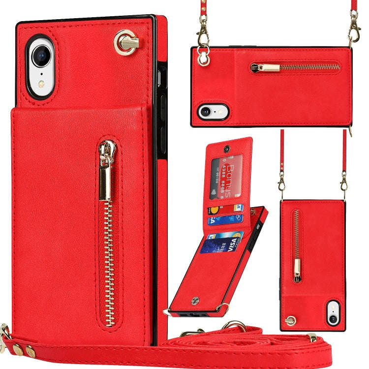 Cross-body Zipper Square TPU+PU Back Cover Case with Holder & Card Slots & Wallet & Strap, For iP...