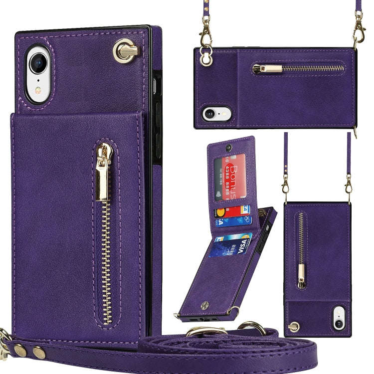 Cross-body Zipper Square TPU+PU Back Cover Case with Holder & Card Slots & Wallet & Strap, For iP...