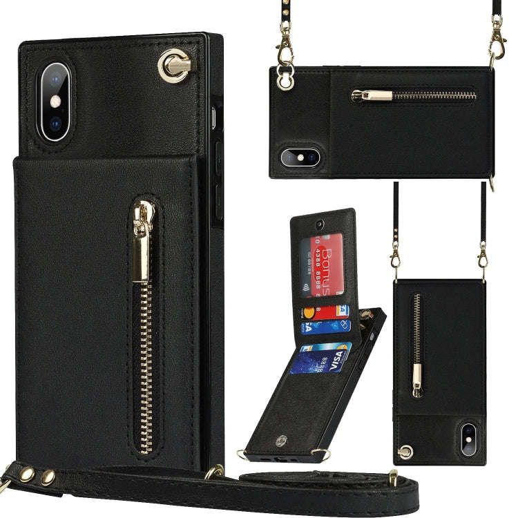 Cross-body Zipper Square TPU+PU Back Cover Case with Holder & Card Slots & Wallet & Strap, For iP...