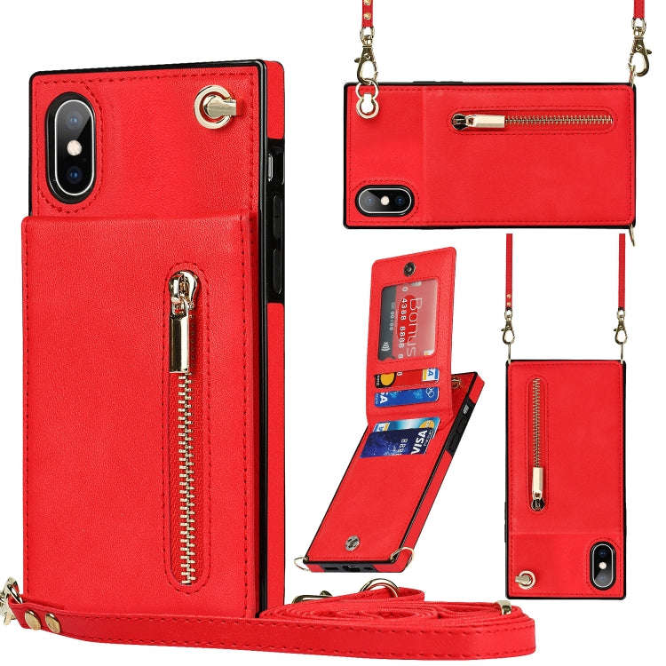 Cross-body Zipper Square TPU+PU Back Cover Case with Holder & Card Slots & Wallet & Strap, For iP...