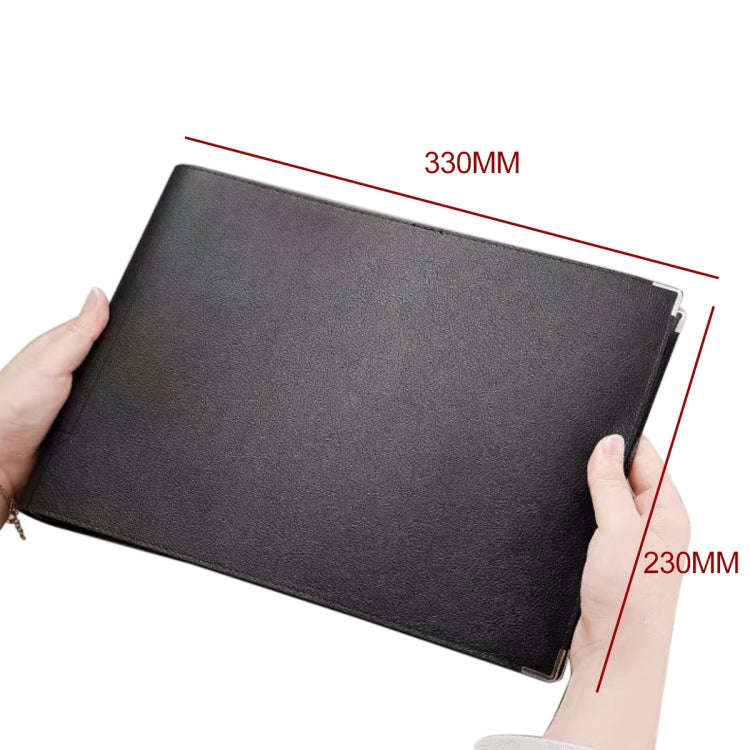 A4 Faux Leather Loose-leaf Grid Notebook, Checkered Core, Blank Inner Core, Cornell Horizontal Wi...
