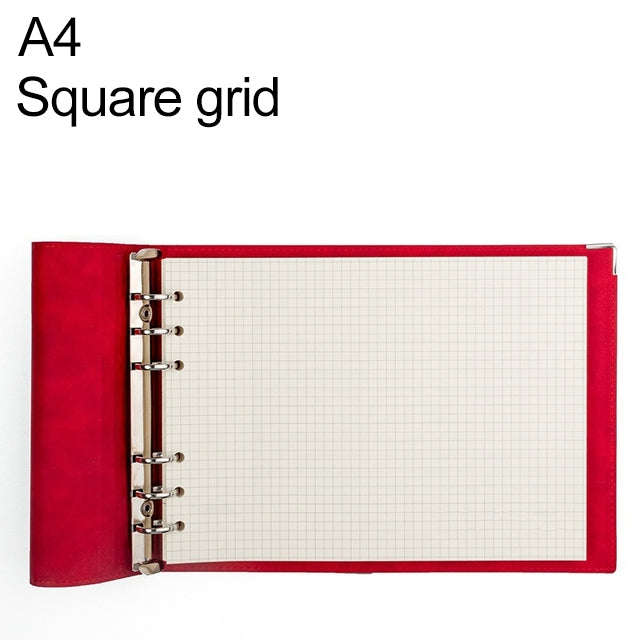 A4 Faux Leather Loose-leaf Grid Notebook, Checkered Core, Blank Inner Core, Cornell Horizontal Wi...