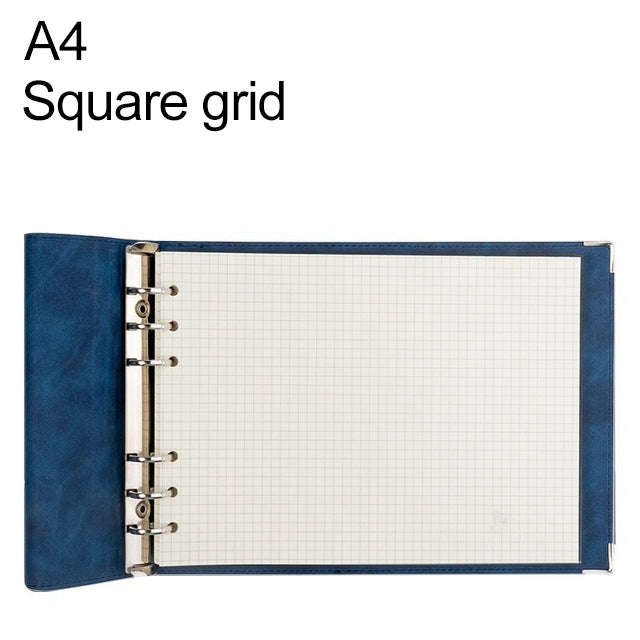 A4 Faux Leather Loose-leaf Grid Notebook, Checkered Core, Blank Inner Core, Cornell Horizontal Wi...