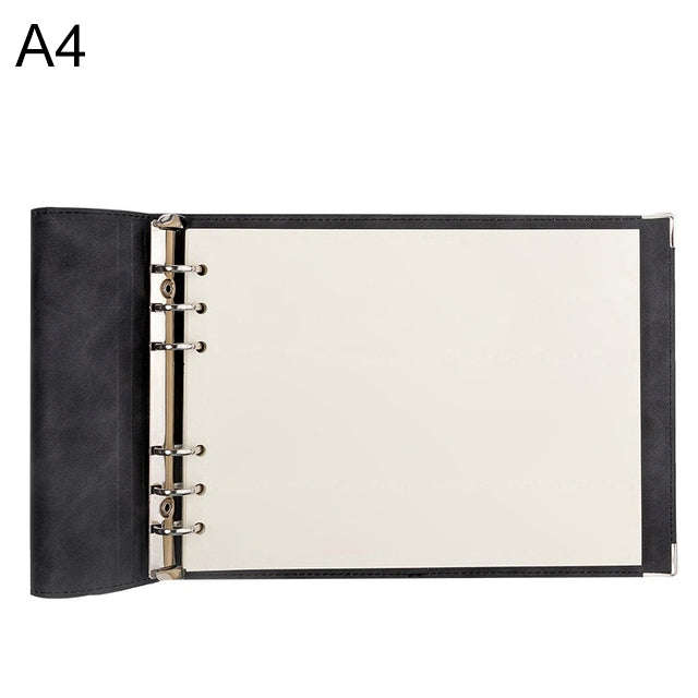 A4 Faux Leather Loose-leaf Grid Notebook, Checkered Core, Blank Inner Core, Cornell Horizontal Wi...
