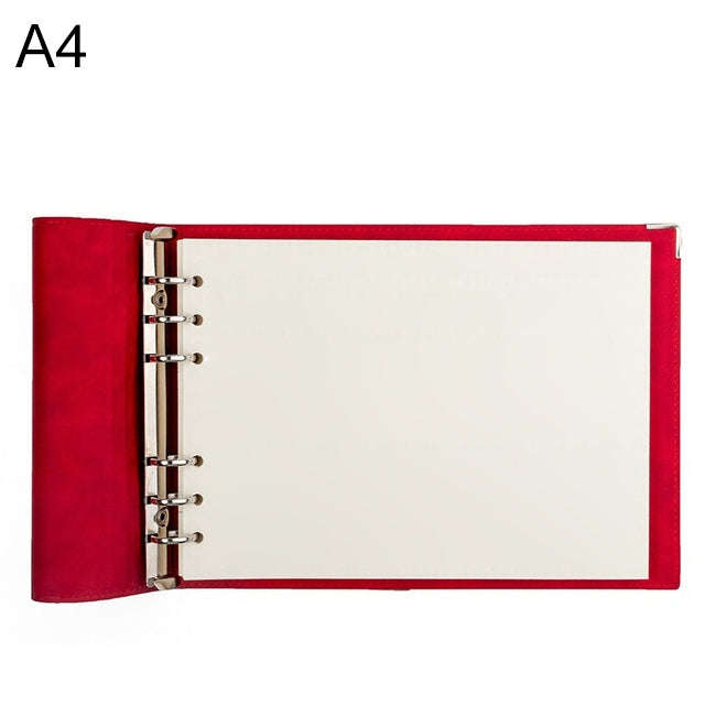A4 Faux Leather Loose-leaf Grid Notebook, Checkered Core, Blank Inner Core, Cornell Horizontal Wi...