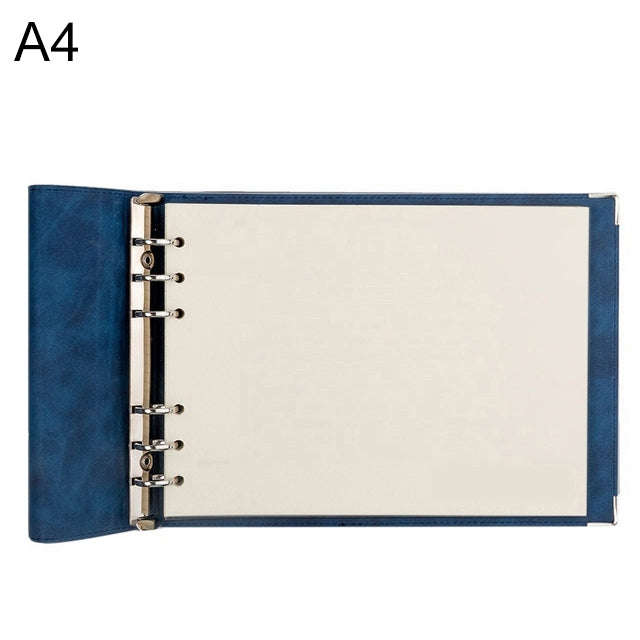 A4 Faux Leather Loose-leaf Grid Notebook, Checkered Core, Blank Inner Core, Cornell Horizontal Wi...
