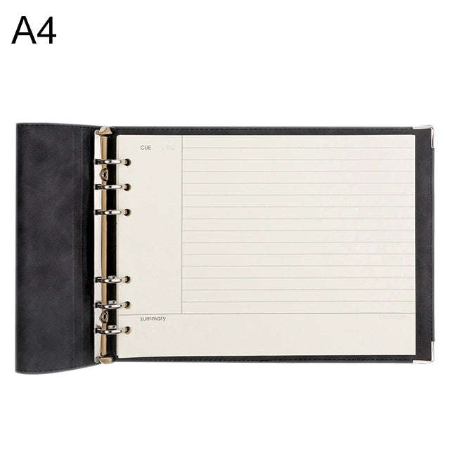 A4 Faux Leather Loose-leaf Grid Notebook, Checkered Core, Blank Inner Core, Cornell Horizontal Wi...