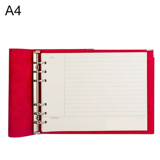 A4 Faux Leather Loose-leaf Grid Notebook, Checkered Core, Blank Inner Core, Cornell Horizontal Wi...