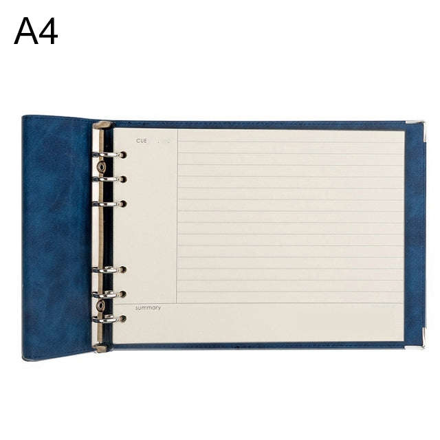 A4 Faux Leather Loose-leaf Grid Notebook, Checkered Core, Blank Inner Core, Cornell Horizontal Wi...