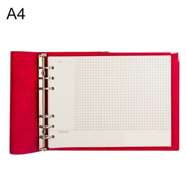 A4 Faux Leather Loose-leaf Grid Notebook, Checkered Core, Blank Inner Core, Cornell Horizontal Wi...