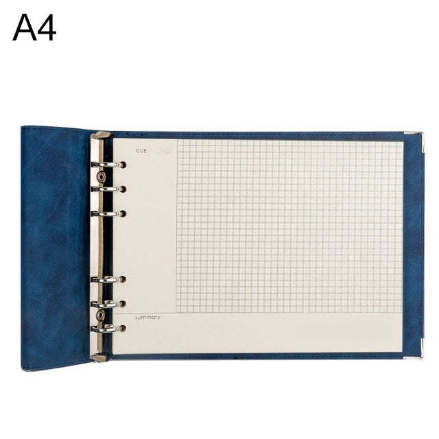A4 Faux Leather Loose-leaf Grid Notebook, Checkered Core, Blank Inner Core, Cornell Horizontal Wi...