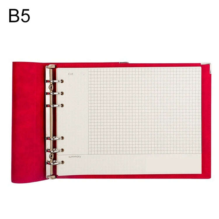 B5 Faux Leather Loose-leaf Grid Notebook, Checkered Core, Blank Inner Core, Cornell Horizontal Wi...