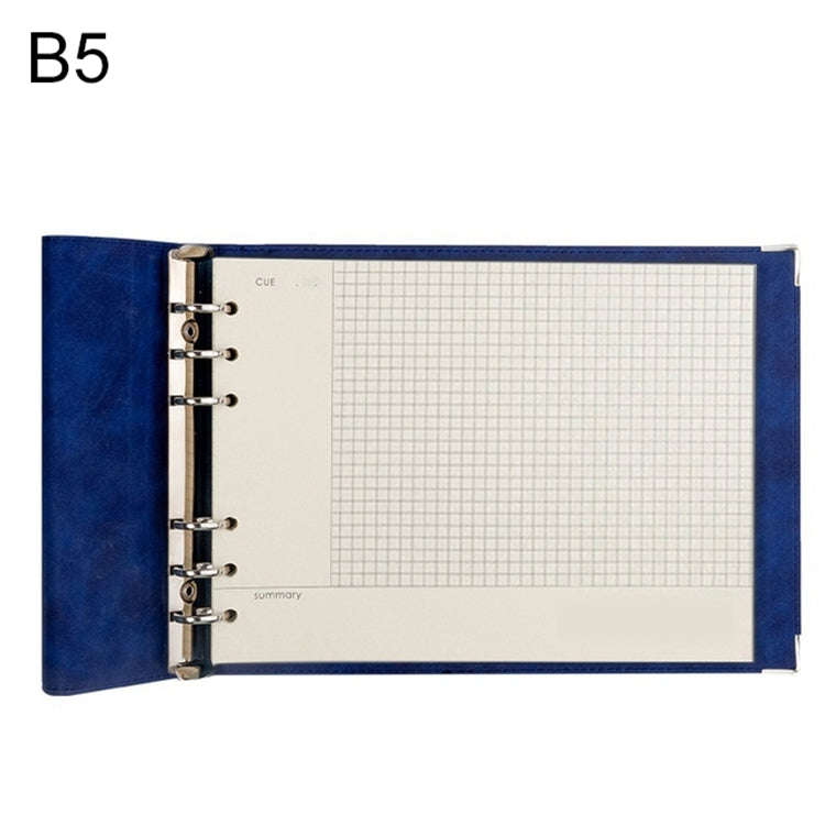 B5 Faux Leather Loose-leaf Grid Notebook, Checkered Core, Blank Inner Core, Cornell Horizontal Wi...