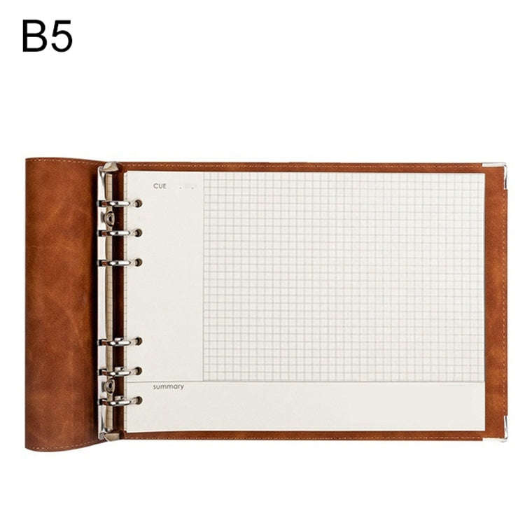 B5 Faux Leather Loose-leaf Grid Notebook, Checkered Core, Blank Inner Core, Cornell Horizontal Wi...