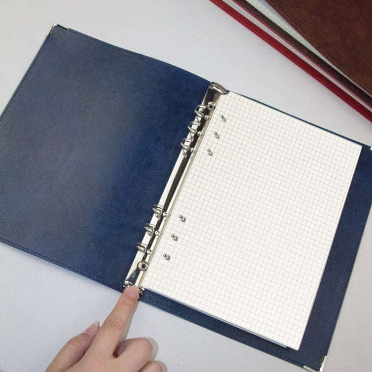 A5 Faux Leather Loose-leaf Grid Notebook, Checkered Core, Blank Inner Core, Cornell Horizontal Wi...