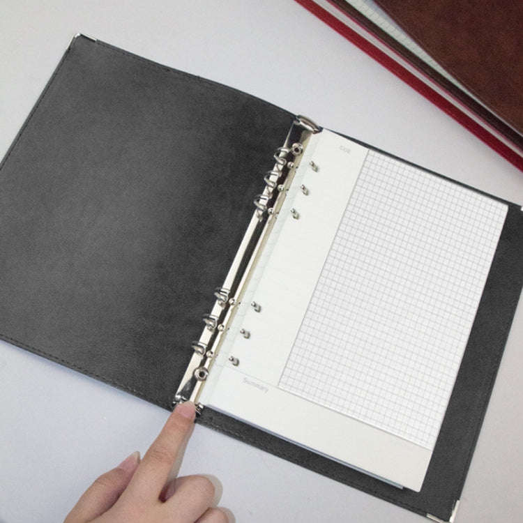 A5 Faux Leather Loose-leaf Grid Notebook, Checkered Core, Blank Inner Core, Cornell Horizontal Wi...
