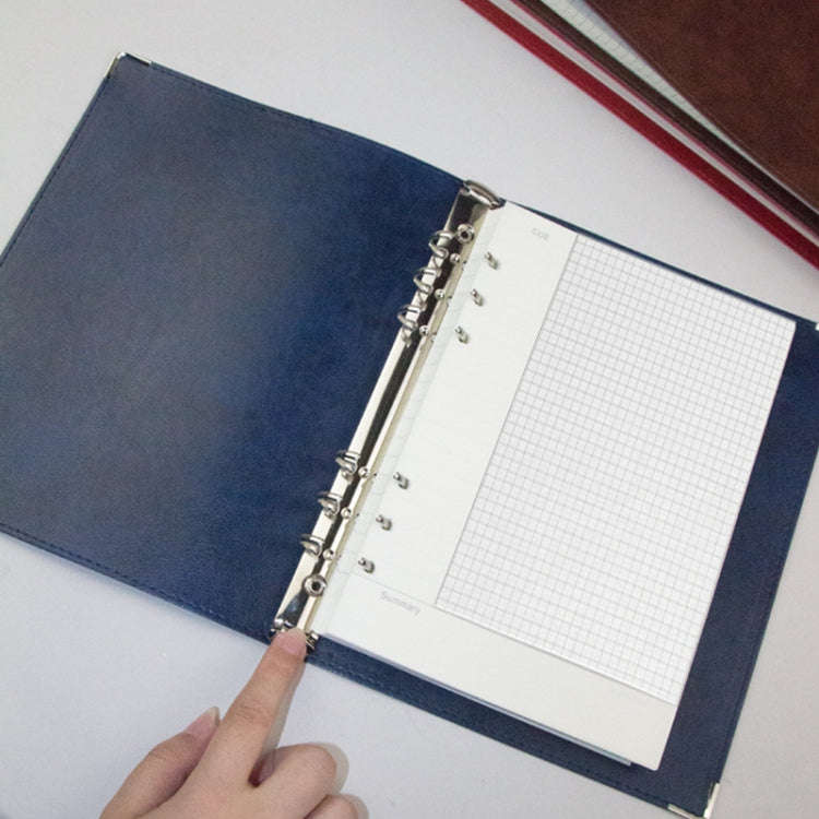 A5 Faux Leather Loose-leaf Grid Notebook, Checkered Core, Blank Inner Core, Cornell Horizontal Wi...