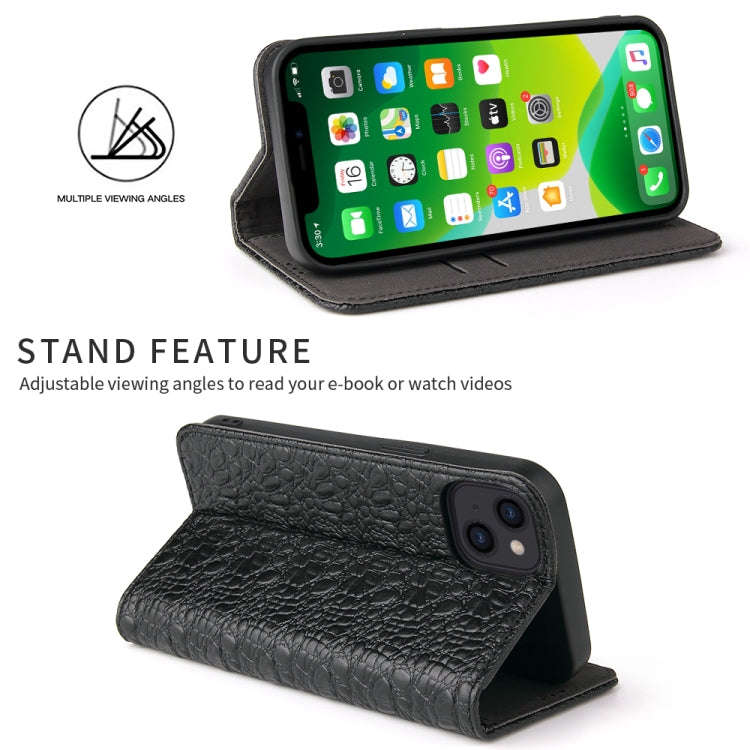 Fierre Shann Crocodile Texture Magnetic Horizontal Flip Genuine Leather Case with Holder & Card S...