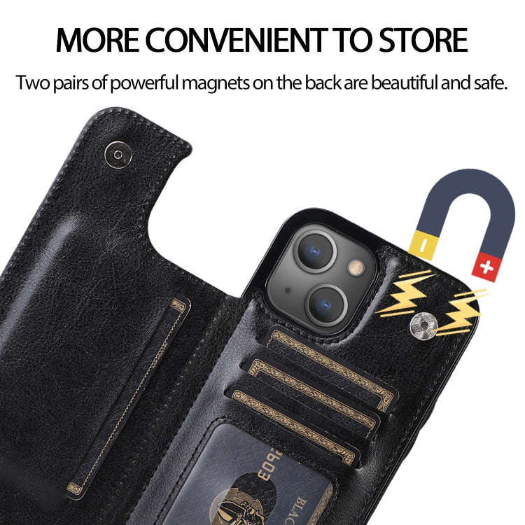 Double Buckle Shockproof PU Protective Case with Card Slots & Holder, For iPhone 13, For  iPhone ...