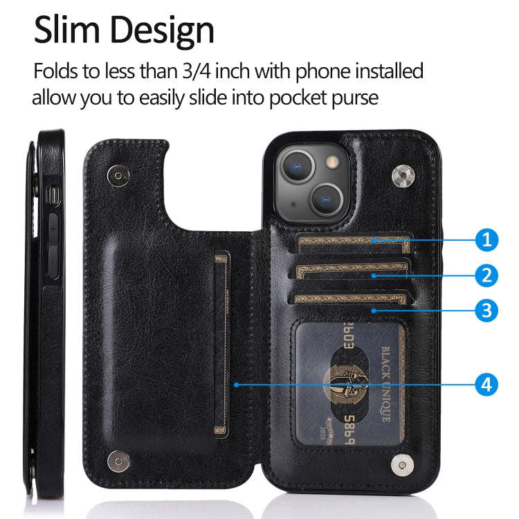 Double Buckle Shockproof PU Protective Case with Card Slots & Holder, For iPhone 13, For  iPhone ...