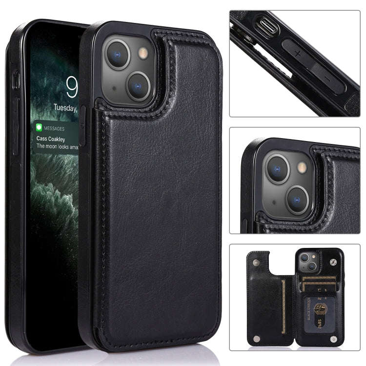 Double Buckle Shockproof PU Protective Case with Card Slots & Holder, For iPhone 13, For  iPhone ...