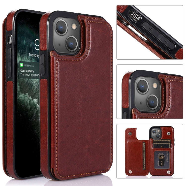 Double Buckle Shockproof PU Protective Case with Card Slots & Holder, For iPhone 13, For  iPhone ...