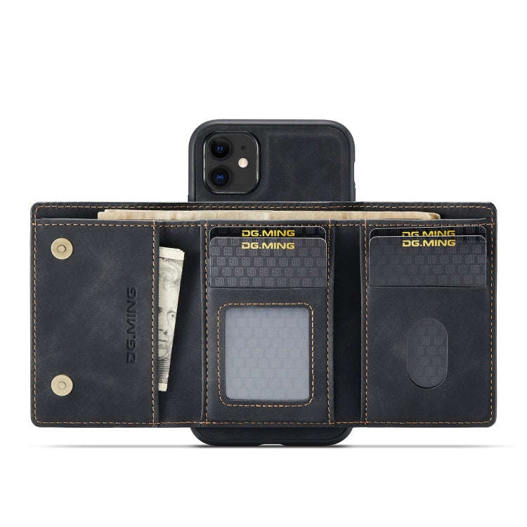 DG.MING M1 Series 3-Fold Multi Card Wallet + Magnetic Back Cover Shockproof Case with Holder Func...