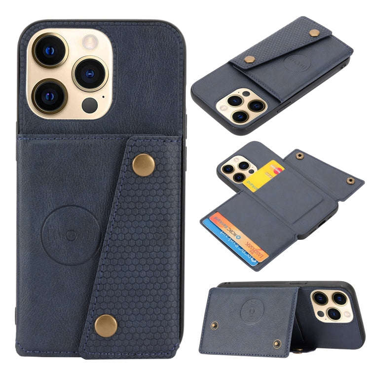 Double Buckle PU + TPU Shockproof Magnetic Protective Case with Card Slot & Holder, For iPhone 13...