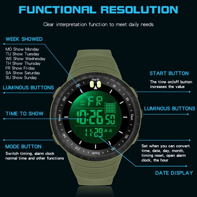SANDA 6071 Three-split Screen LED Digital Display Luminous Stopwatch Timing Multifunctional Men S...