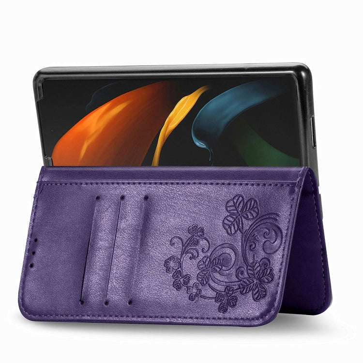 Four-leaf Clasp Embossed Buckle Mobile Phone Protection Leather Case with Lanyard & Card Slot & W...