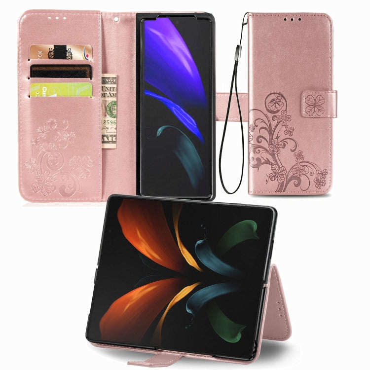Four-leaf Clasp Embossed Buckle Mobile Phone Protection Leather Case with Lanyard & Card Slot & W...