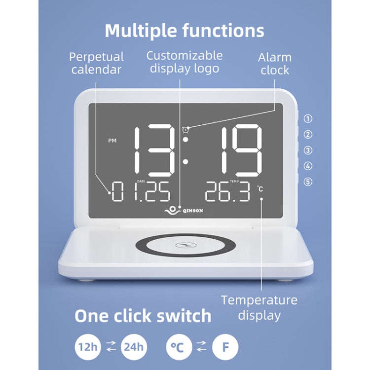 SY-118 15W Foldable Mirror Surface Perpetual Desk Calendar Clock Wireless Charger with Alarm Cloc...