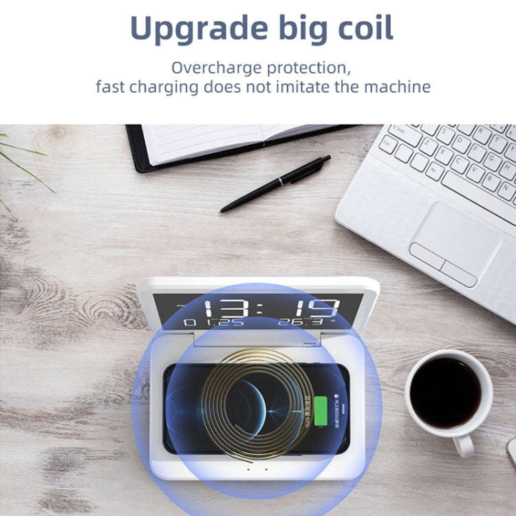 SY-118 15W Foldable Mirror Surface Perpetual Desk Calendar Clock Wireless Charger with Alarm Cloc...