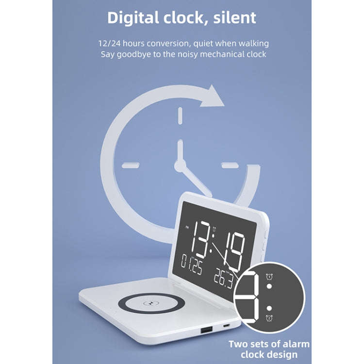 SY-118 15W Foldable Mirror Surface Perpetual Desk Calendar Clock Wireless Charger with Alarm Cloc...