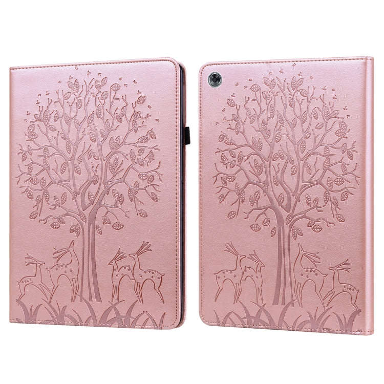 Tree & Deer Pattern Pressed Printing Horizontal Flip PU Leather Case with Holder & Card Slots, Fo...
