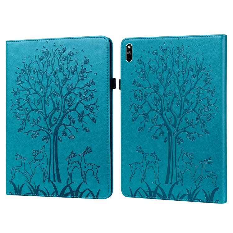 Tree & Deer Pattern Pressed Printing Horizontal Flip PU Leather Case with Holder & Card Slots, Fo...