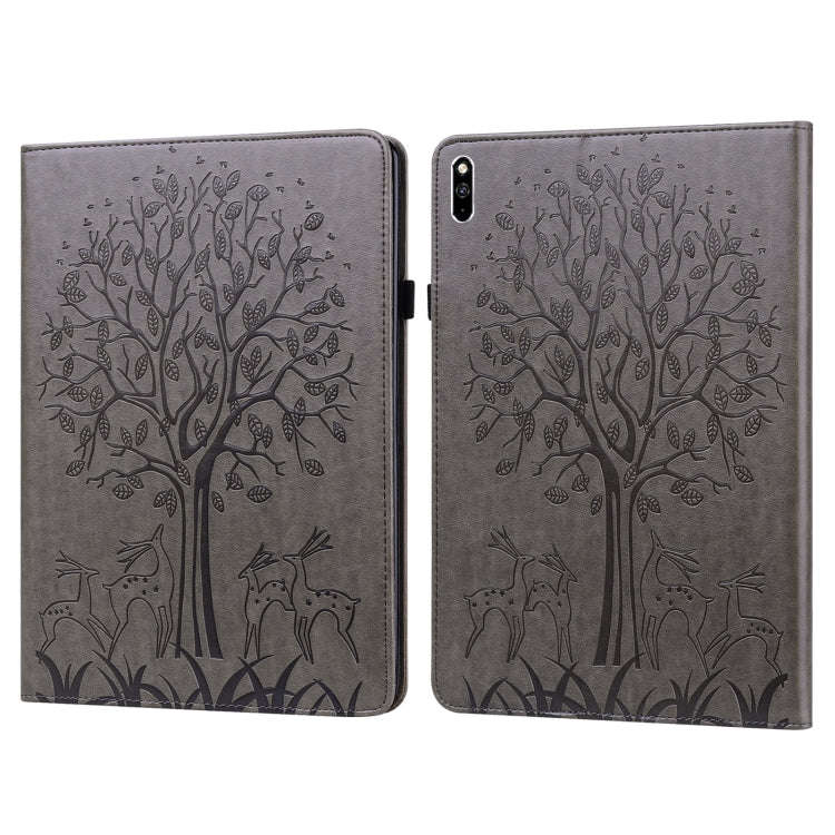 Tree & Deer Pattern Pressed Printing Horizontal Flip PU Leather Case with Holder & Card Slots, Fo...
