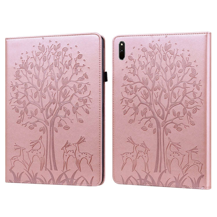 Tree & Deer Pattern Pressed Printing Horizontal Flip PU Leather Case with Holder & Card Slots, Fo...