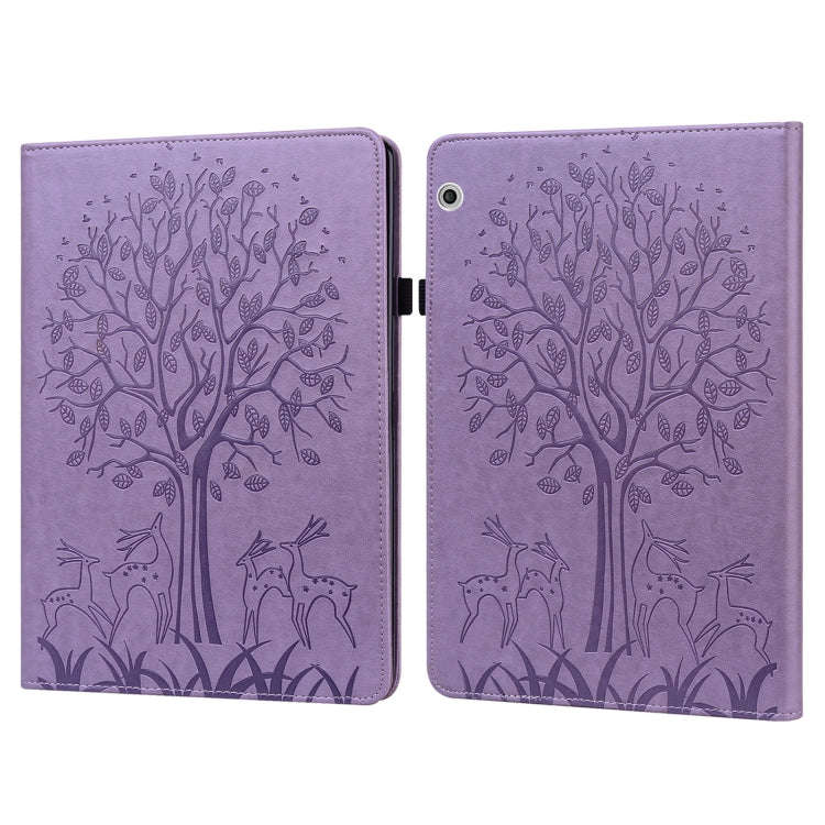 Tree & Deer Pattern Pressed Printing Horizontal Flip PU Leather Case with Holder & Card Slots, Fo...