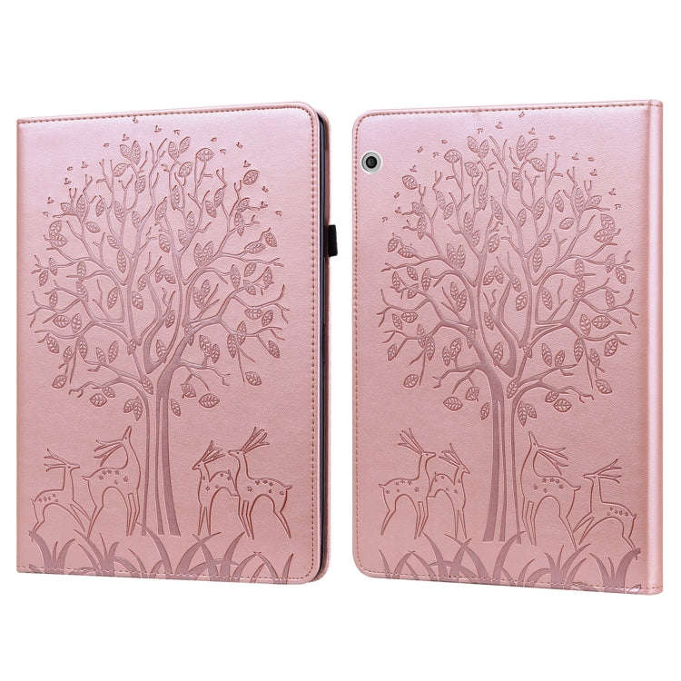 Tree & Deer Pattern Pressed Printing Horizontal Flip PU Leather Case with Holder & Card Slots, Fo...